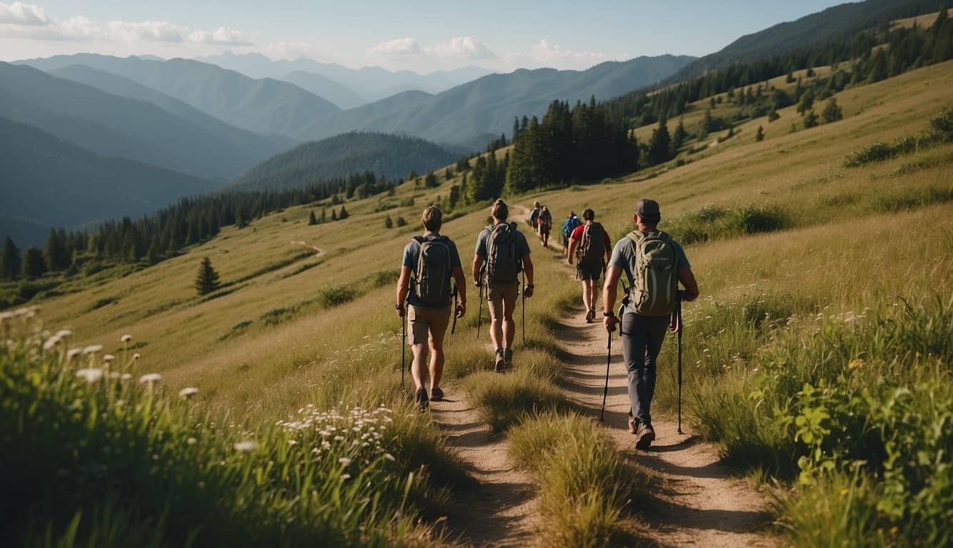 Hikers traverse winding trails through lush forests and open meadows in local parks and nature areas